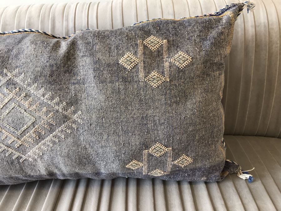 Moroccan Sabra Cactus Silk Oversized Pillow Covers With Cushion Blue Apx 20 X 36 Retails $150 [Photo 3]