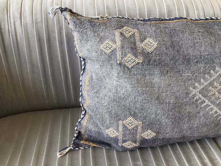 Moroccan Sabra Cactus Silk Oversized Pillow Covers With Cushion Blue Apx 20 X 36 Retails $150 [Photo 4]