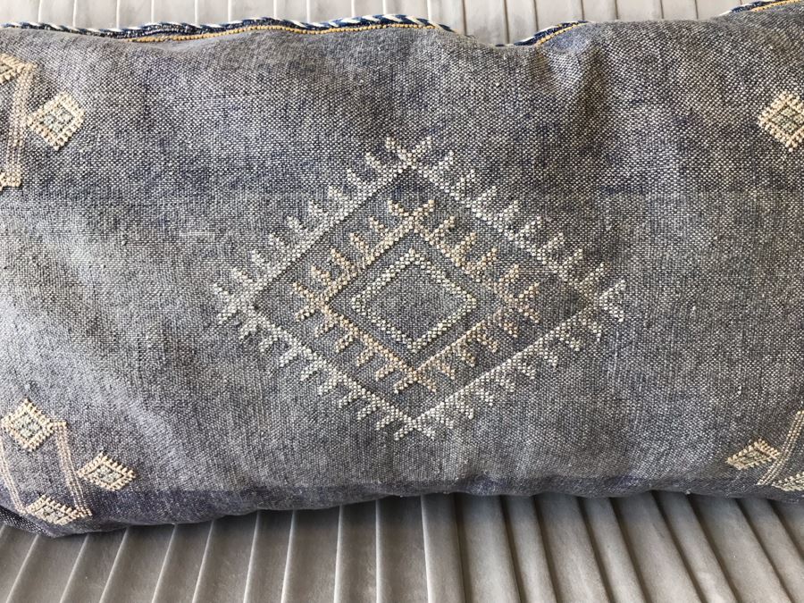 Moroccan Sabra Cactus Silk Oversized Pillow Covers With Cushion Blue Apx 20 X 36 Retails $150 [Photo 2]
