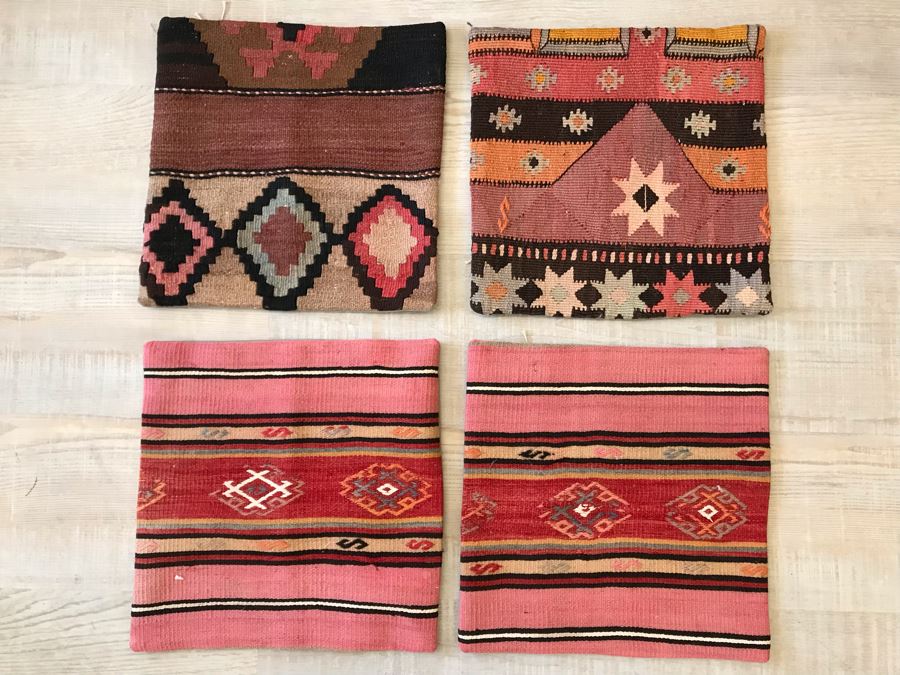 Set Of (4) Turkish Kilim Pillow Covers 16 X 16 Retails $248