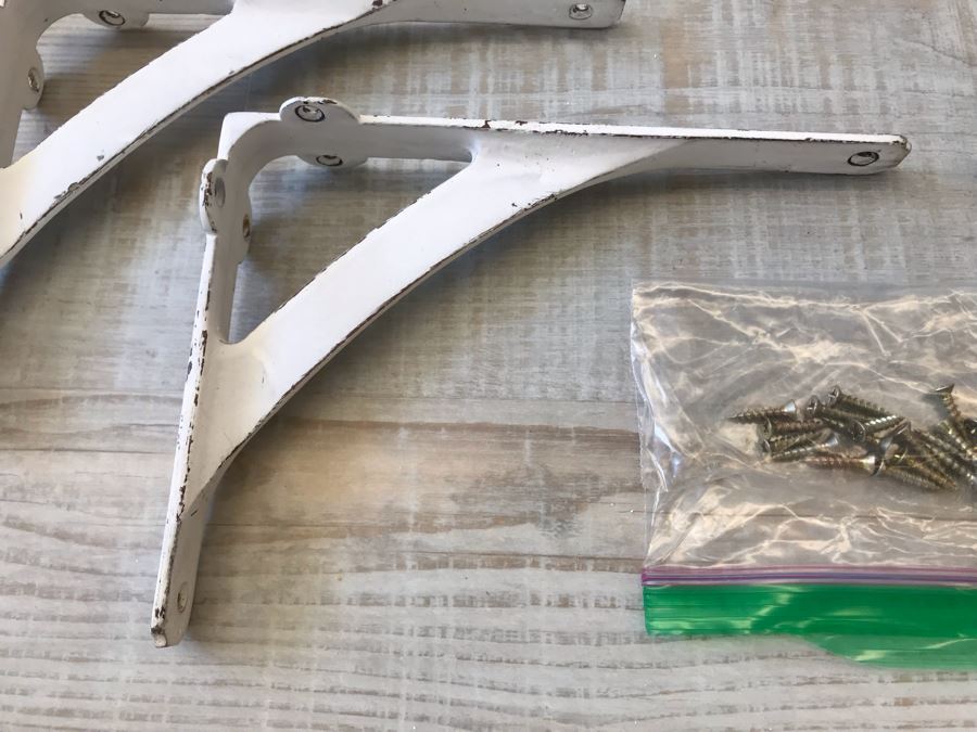 (12) Metal Wall Shelving Brackets Painted Distressed White With Hardware 8 X 6 [Photo 3]