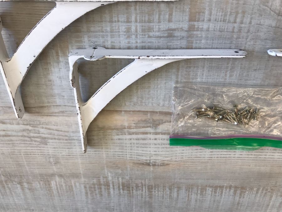 (12) Metal Wall Shelving Brackets Painted Distressed White With Hardware 8 X 6 [Photo 5]