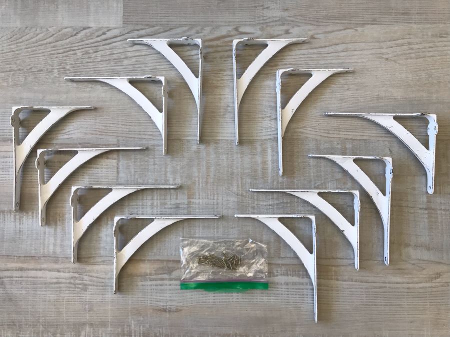 (12) Metal Wall Shelving Brackets Painted Distressed White With Hardware 8 X 6 [Photo 2]