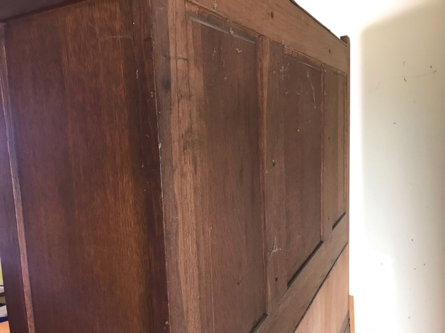 Antique Arts & Crafts Buffet Sideboard China Cabinet With Hutch Beveled Glass Doors Lock With Skeleton Key (Arthur Pierre / J. & A. Pierre Label On Back) 45W X 19.5D X 78H [Photo 24]