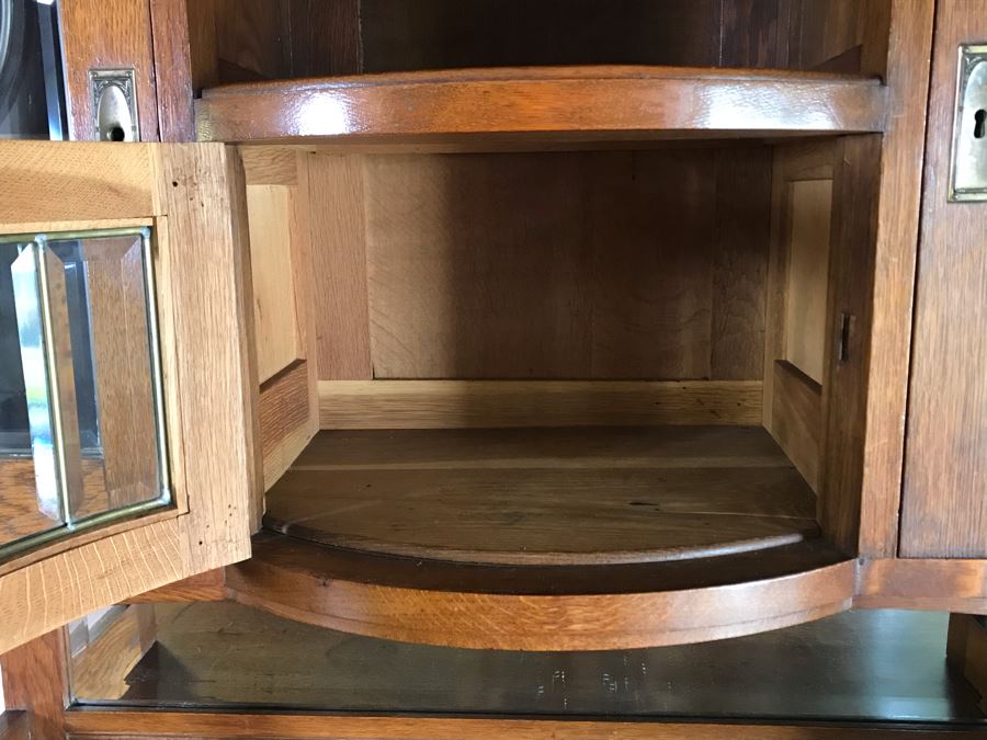 Antique Arts & Crafts Buffet Sideboard China Cabinet With Hutch Beveled Glass Doors Lock With Skeleton Key (Arthur Pierre / J. & A. Pierre Label On Back) 45W X 19.5D X 78H [Photo 16]