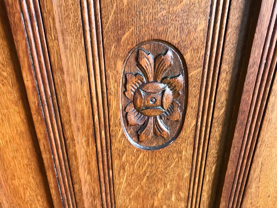 Antique Arts & Crafts Buffet Sideboard China Cabinet With Hutch Beveled Glass Doors Lock With Skeleton Key (Arthur Pierre / J. & A. Pierre Label On Back) 45W X 19.5D X 78H [Photo 10]