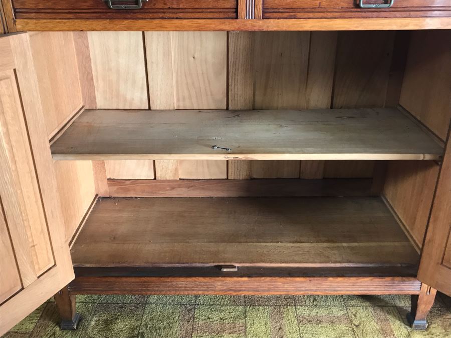 Antique Arts & Crafts Buffet Sideboard China Cabinet With Hutch Beveled Glass Doors Lock With Skeleton Key (Arthur Pierre / J. & A. Pierre Label On Back) 45W X 19.5D X 78H [Photo 18]