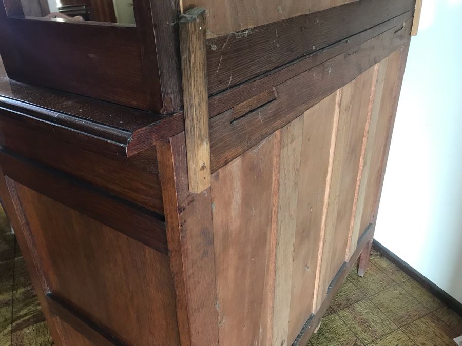 Antique Arts & Crafts Buffet Sideboard China Cabinet With Hutch Beveled Glass Doors Lock With Skeleton Key (Arthur Pierre / J. & A. Pierre Label On Back) 45W X 19.5D X 78H [Photo 25]