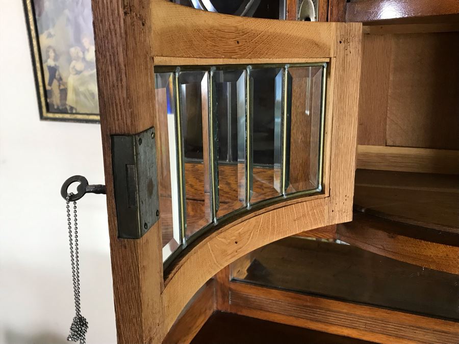Antique Arts & Crafts Buffet Sideboard China Cabinet With Hutch Beveled Glass Doors Lock With Skeleton Key (Arthur Pierre / J. & A. Pierre Label On Back) 45W X 19.5D X 78H [Photo 15]