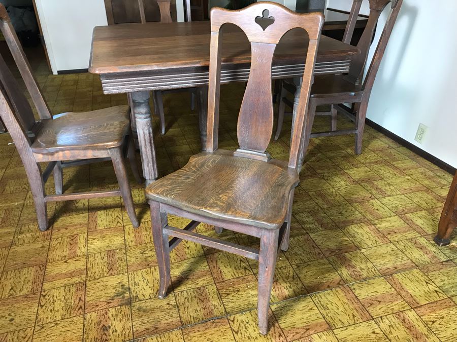 Antique Square Table With (4) Chairs By Grand Ledge Chair Company In Grand Ledge, Michigan Table Is 41.5W X 29H [Photo 6]