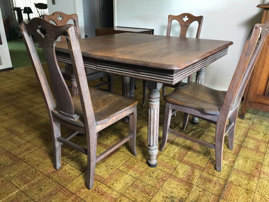 Antique Square Table With (4) Chairs By Grand Ledge Chair Company In Grand Ledge, Michigan Table Is 41.5W X 29H [Photo 4]
