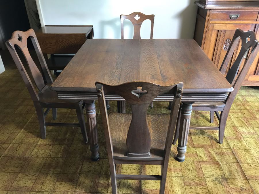 Antique Square Table With (4) Chairs By Grand Ledge Chair Company In Grand Ledge, Michigan Table Is 41.5W X 29H [Photo 3]