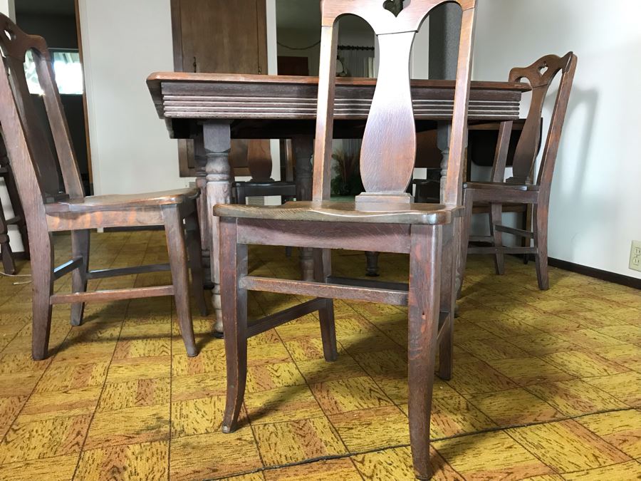 Antique Square Table With (4) Chairs By Grand Ledge Chair Company In Grand Ledge, Michigan Table Is 41.5W X 29H [Photo 9]