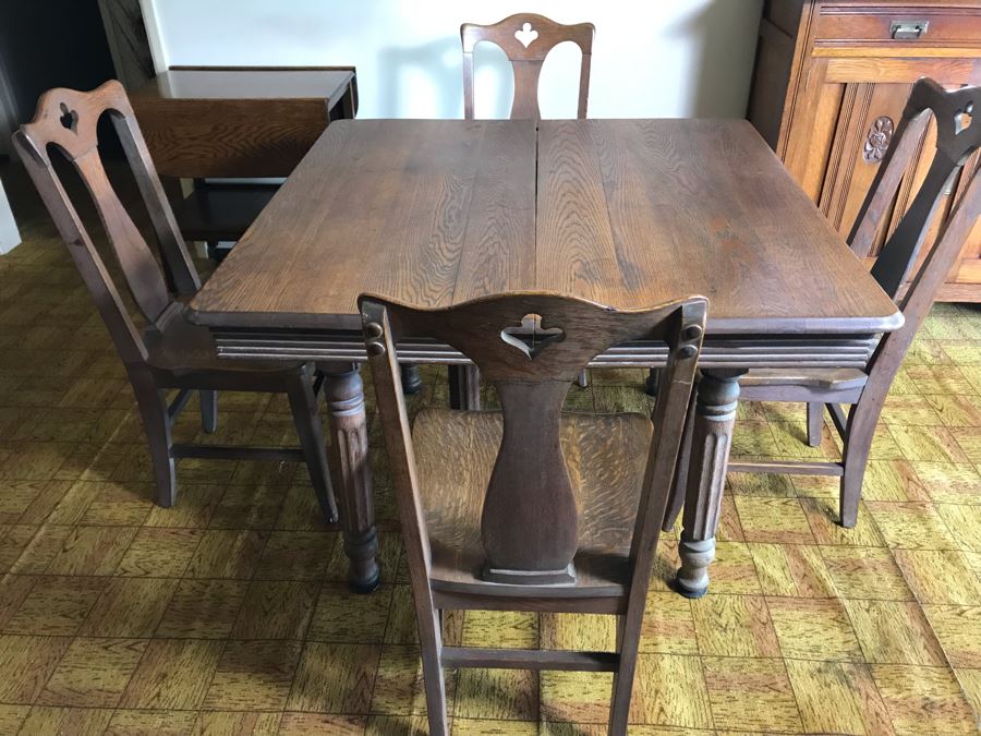Antique Square Table With (4) Chairs By Grand Ledge Chair Company In Grand Ledge, Michigan Table Is 41.5W X 29H [Photo 2]