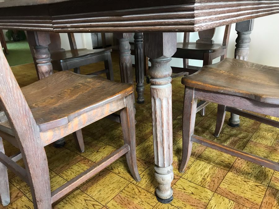Antique Square Table With (4) Chairs By Grand Ledge Chair Company In Grand Ledge, Michigan Table Is 41.5W X 29H [Photo 5]
