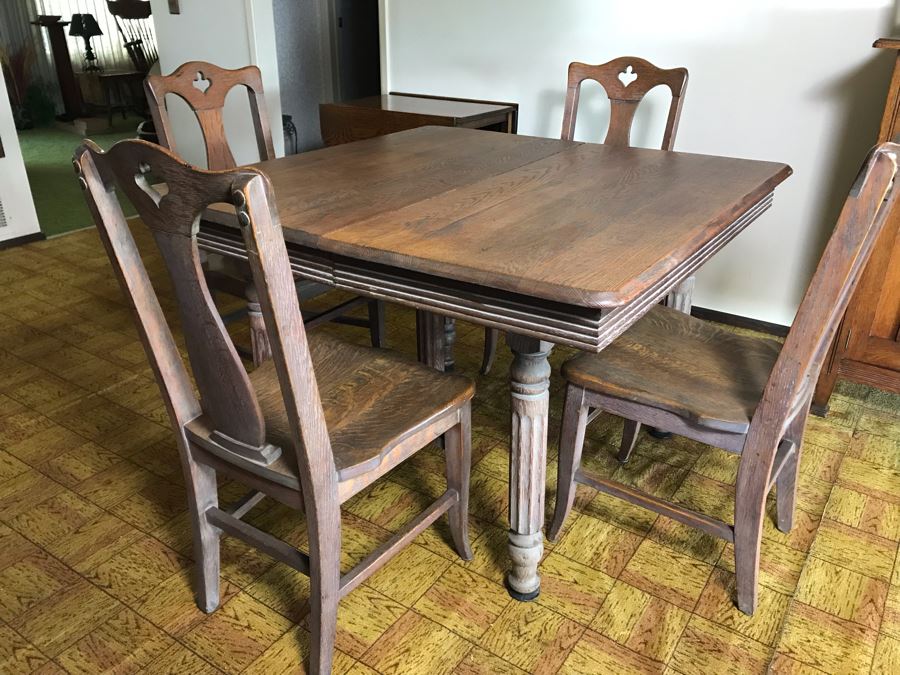 Antique Square Table With (4) Chairs By Grand Ledge Chair Company In Grand Ledge, Michigan Table Is 41.5W X 29H [Photo 1]