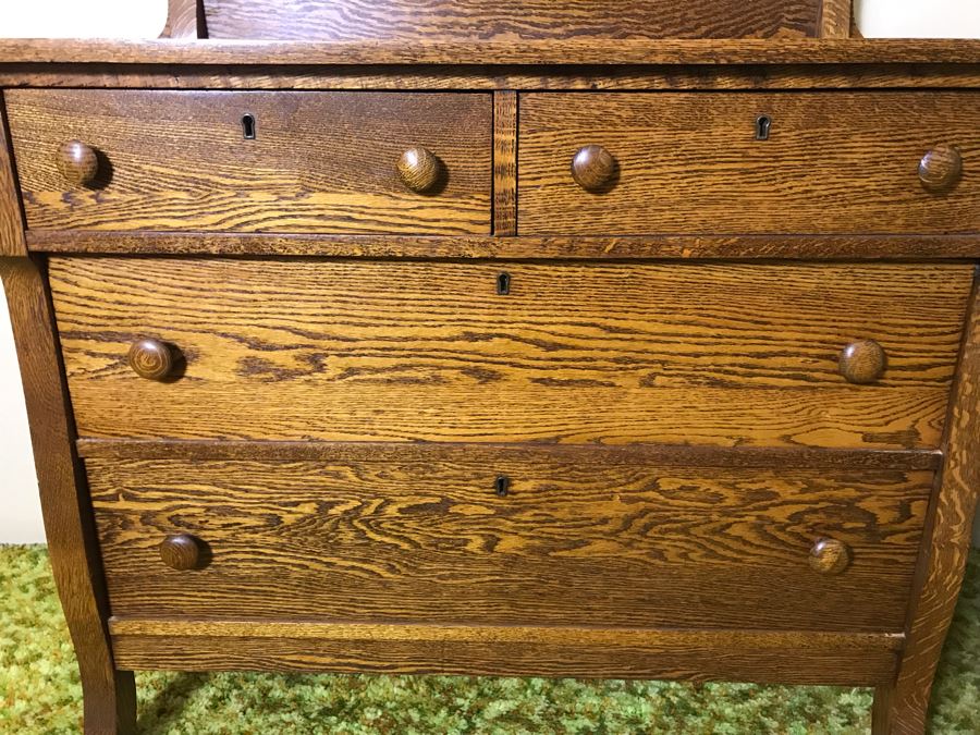 Antique Tiger Oak 4-Drawer Dresser With Swivel Mirror 40W X 20D X 63.5H [Photo 9]