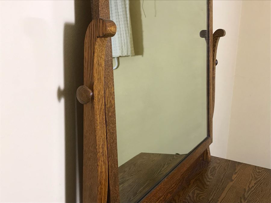 Antique Tiger Oak 4-Drawer Dresser With Swivel Mirror 40W X 20D X 63.5H [Photo 12]