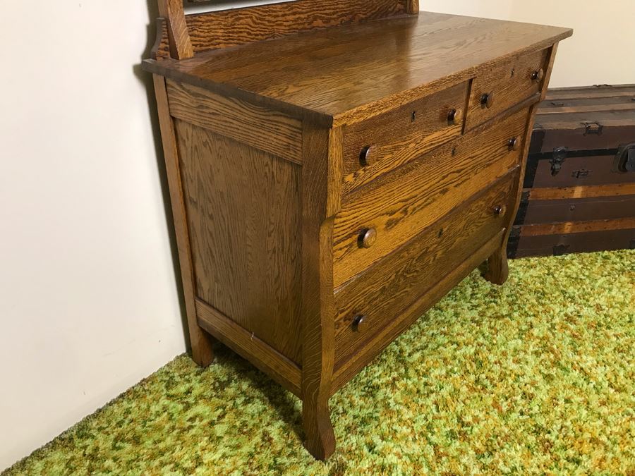 Antique Tiger Oak 4-drawer Dresser With Swivel Mirror 40w X 20d X 63.5h