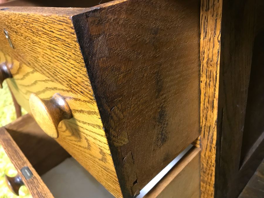 Antique Tiger Oak Dry Sink Cabinet Dresser With Towel Rack 31W x 18D X 53H [Photo 7]