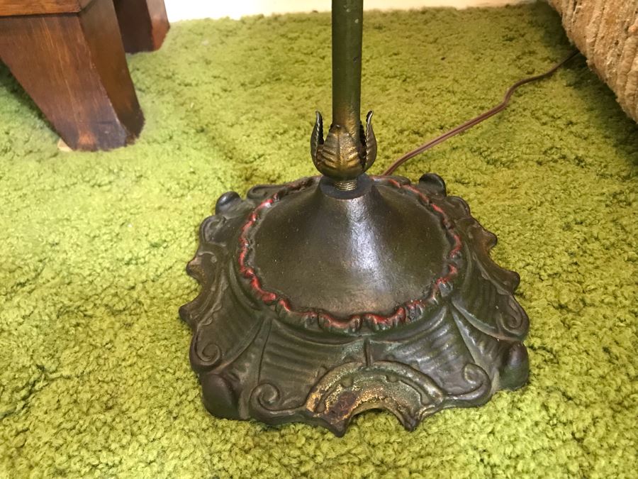 Stunning Antique Bridge Lamp Cast Iron Floor Lamp Stamped Devoto S.F. Under Base With Leather Shade [Photo 11]