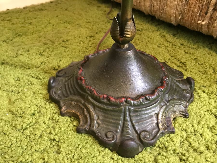 Stunning Antique Bridge Lamp Cast Iron Floor Lamp Stamped Devoto S.F. Under Base With Leather Shade [Photo 12]