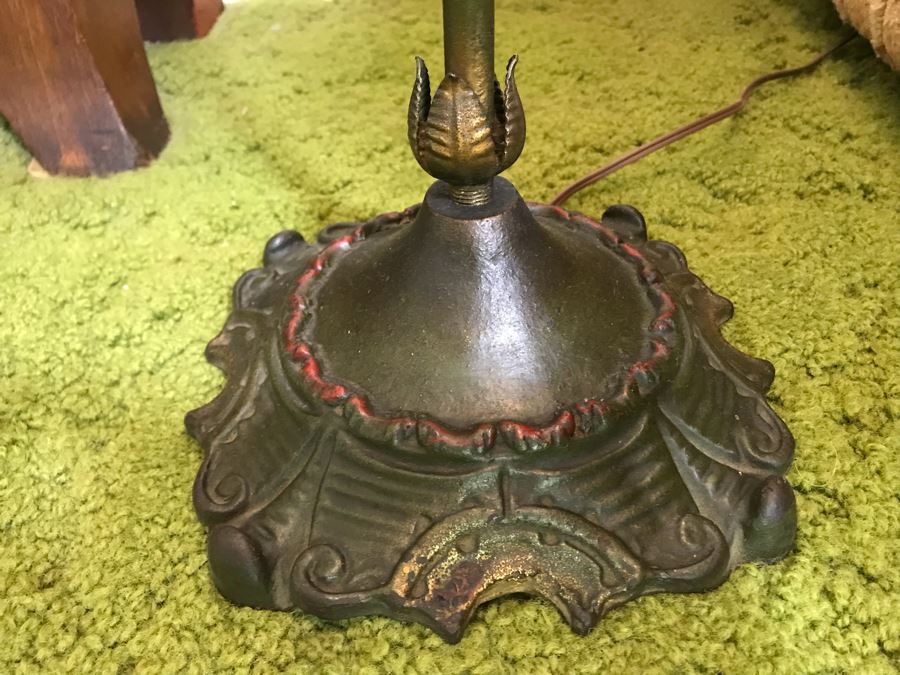 Stunning Antique Bridge Lamp Cast Iron Floor Lamp Stamped Devoto S.F. Under Base With Leather Shade [Photo 10]