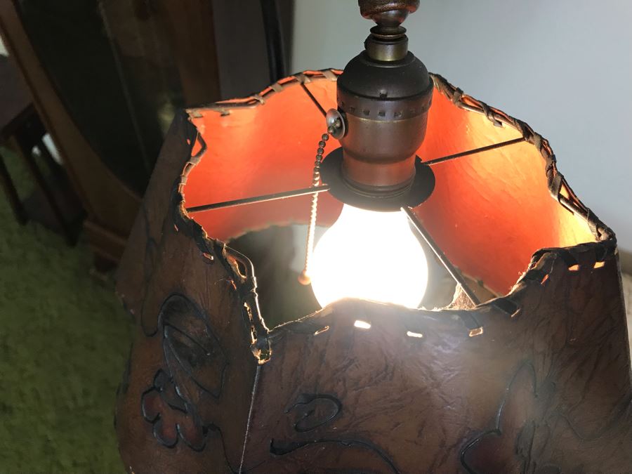 Stunning Antique Bridge Lamp Cast Iron Floor Lamp Stamped Devoto S.F. Under Base With Leather Shade [Photo 7]