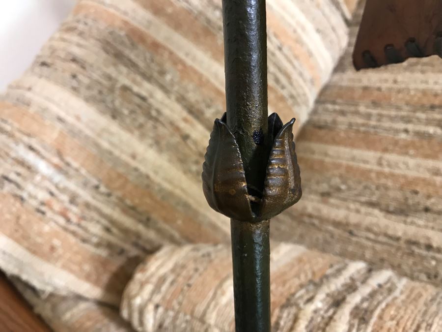 Stunning Antique Bridge Lamp Cast Iron Floor Lamp Stamped Devoto S.F. Under Base With Leather Shade [Photo 15]