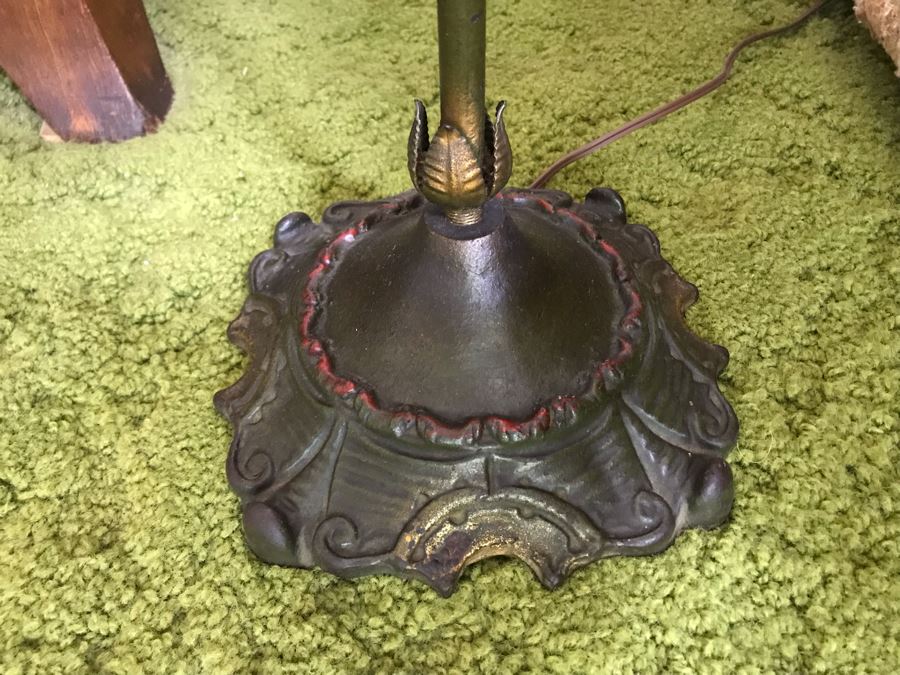 Stunning Antique Bridge Lamp Cast Iron Floor Lamp Stamped Devoto S.F. Under Base With Leather Shade [Photo 14]