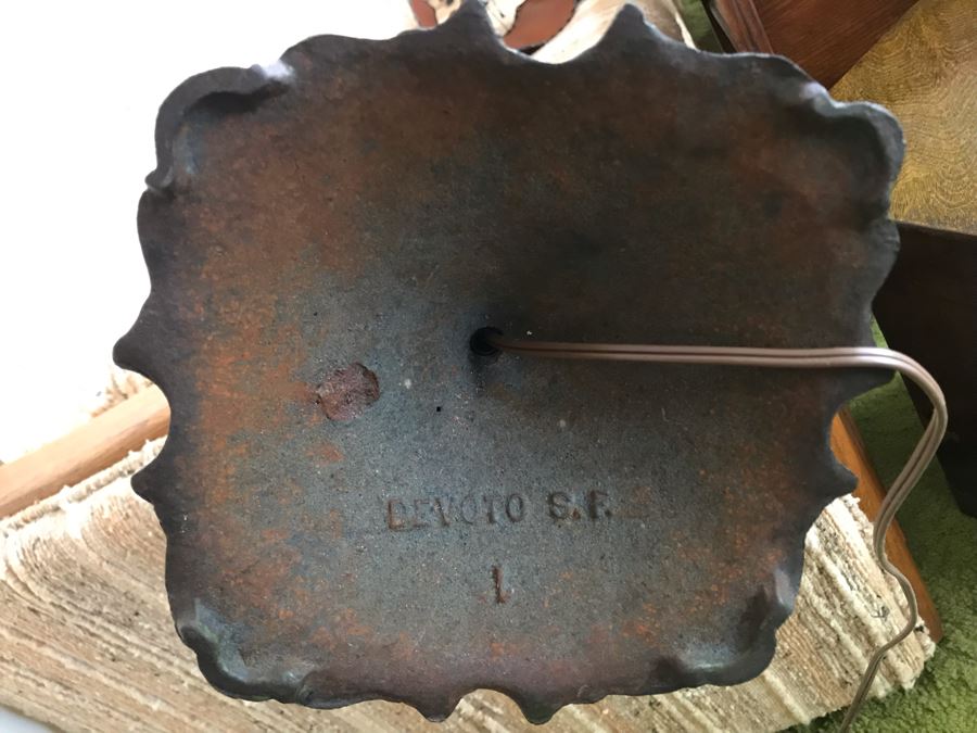 Stunning Antique Bridge Lamp Cast Iron Floor Lamp Stamped Devoto S.F. Under Base With Leather Shade [Photo 17]