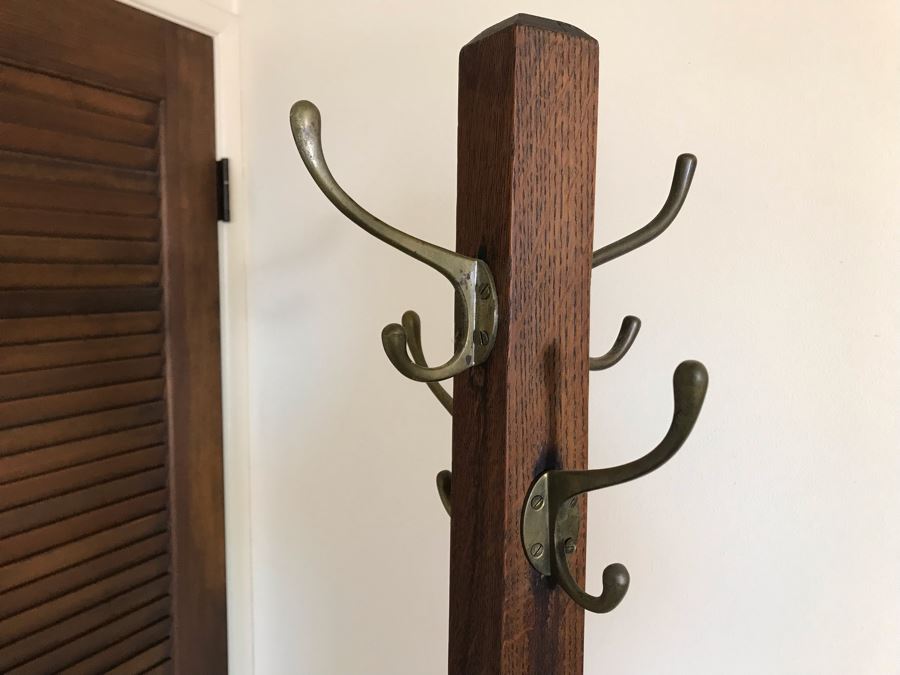 Vintage Oak Coat Rack 72H