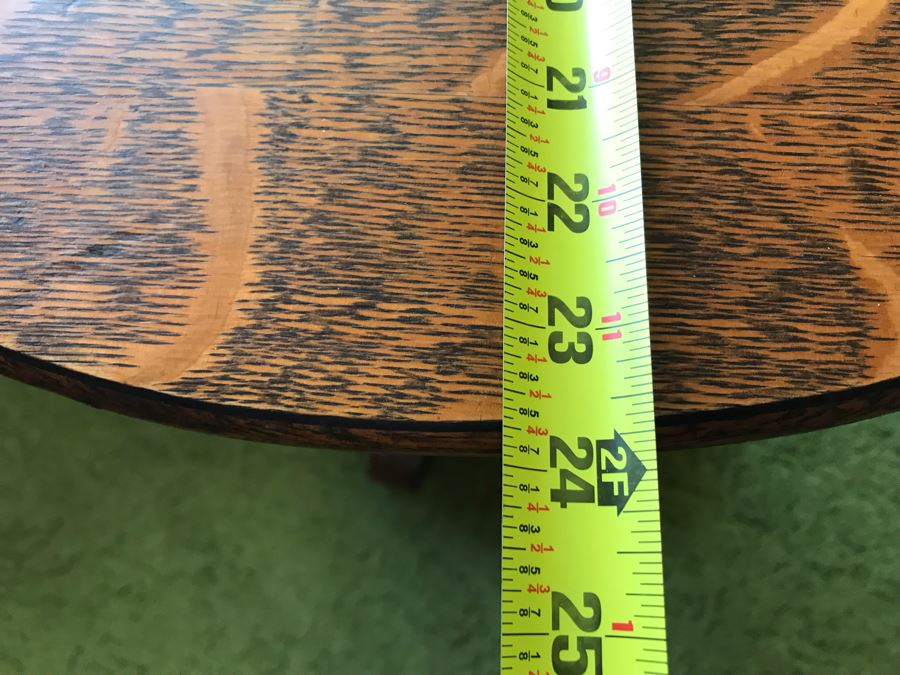 Stunning Antique Tiger Oak Pedestal Table 24R X 29.5H (Some Staining On Top) [Photo 20]