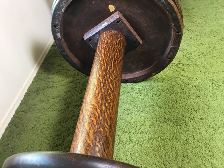 Stunning Antique Tiger Oak Pedestal Table 24R X 29.5H (Some Staining On Top) [Photo 19]
