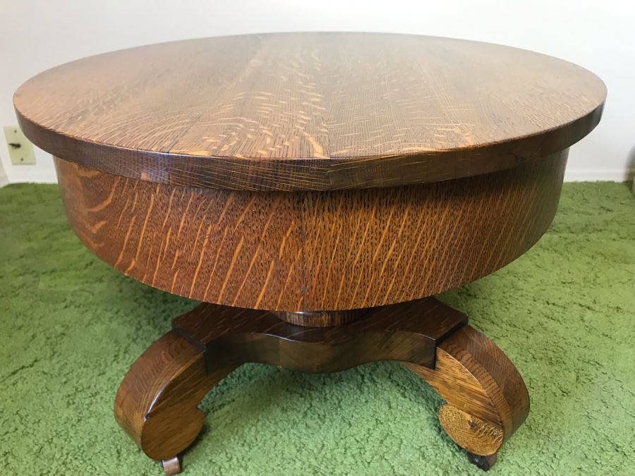 Vintage Tiger Oak Oval Coffee Table With Long Drawer And Casters 44W X 27D X 16.5H [Photo 11]