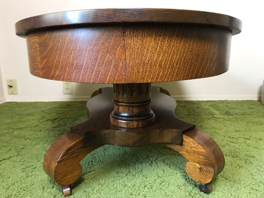 Vintage Tiger Oak Oval Coffee Table With Long Drawer And Casters 44W X 27D X 16.5H [Photo 12]