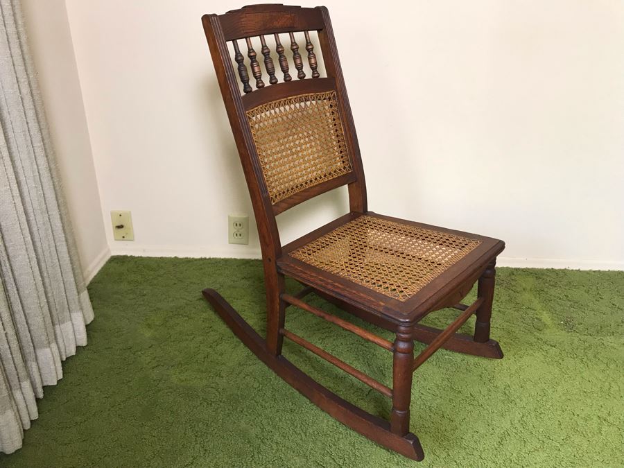 Antique Eastlake Cane Back / Seat Rocking Chair 17W X 30D X 33H