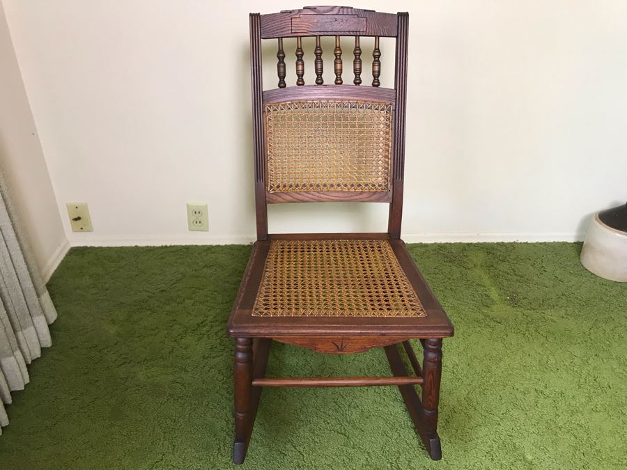 Antique Eastlake Cane Back / Seat Rocking Chair 17W X 30D X 33H