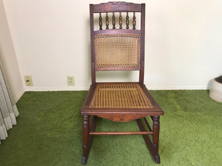 Antique Eastlake Cane Back / Seat Rocking Chair 17W X 30D X 33H [Photo 2]