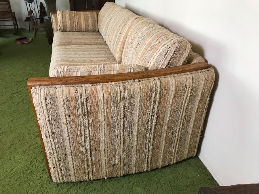 Vintage 1982 Oak Upholstered Sofa Like New [Photo 4]
