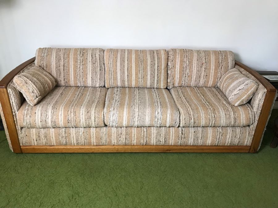 Vintage 1982 Oak Upholstered Sofa Like New [Photo 2]
