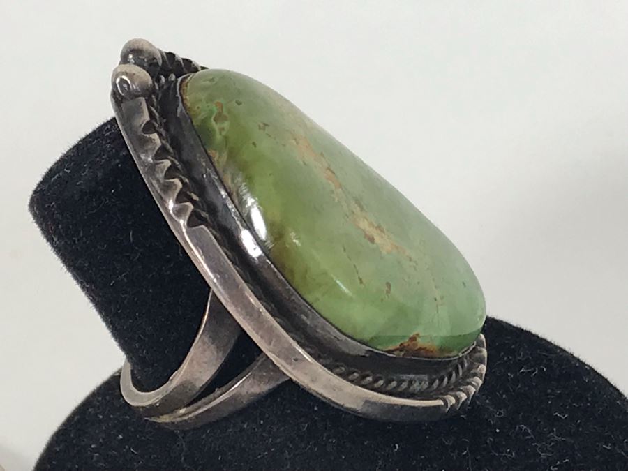 Large Vintage Native American Sterling Silver Turquoise Ring Size 7 - 16.8g [Photo 5]