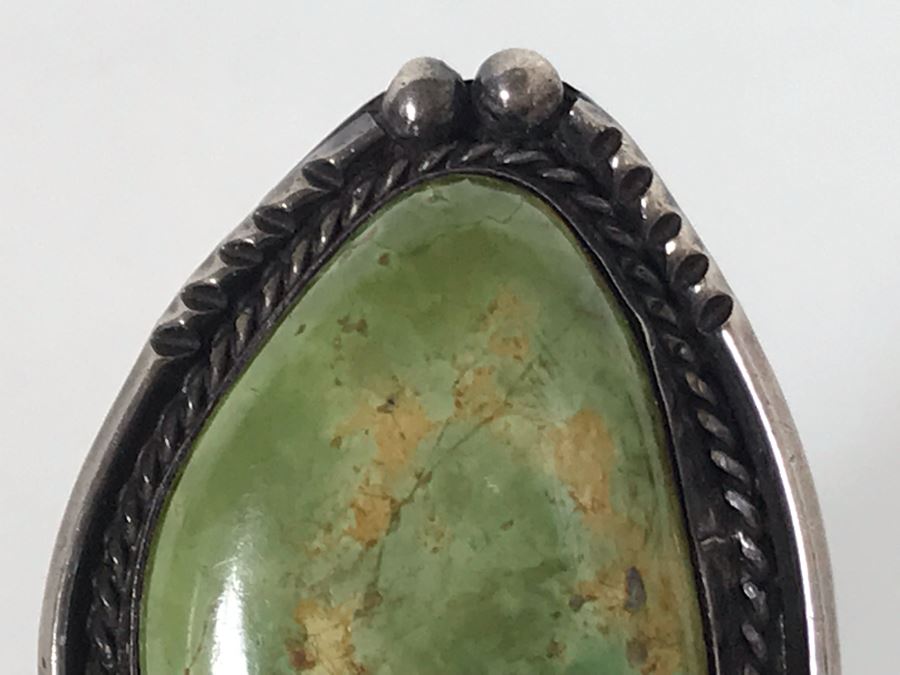 Large Vintage Native American Sterling Silver Turquoise Ring Size 7 - 16.8g [Photo 9]