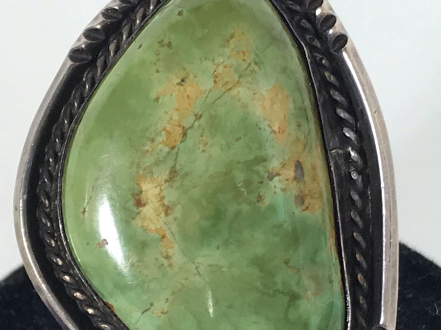 Large Vintage Native American Sterling Silver Turquoise Ring Size 7 - 16.8g [Photo 8]