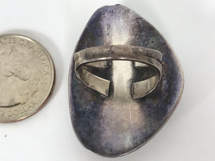 Large Vintage Native American Sterling Silver Turquoise Ring Size 7 - 16.8g [Photo 10]