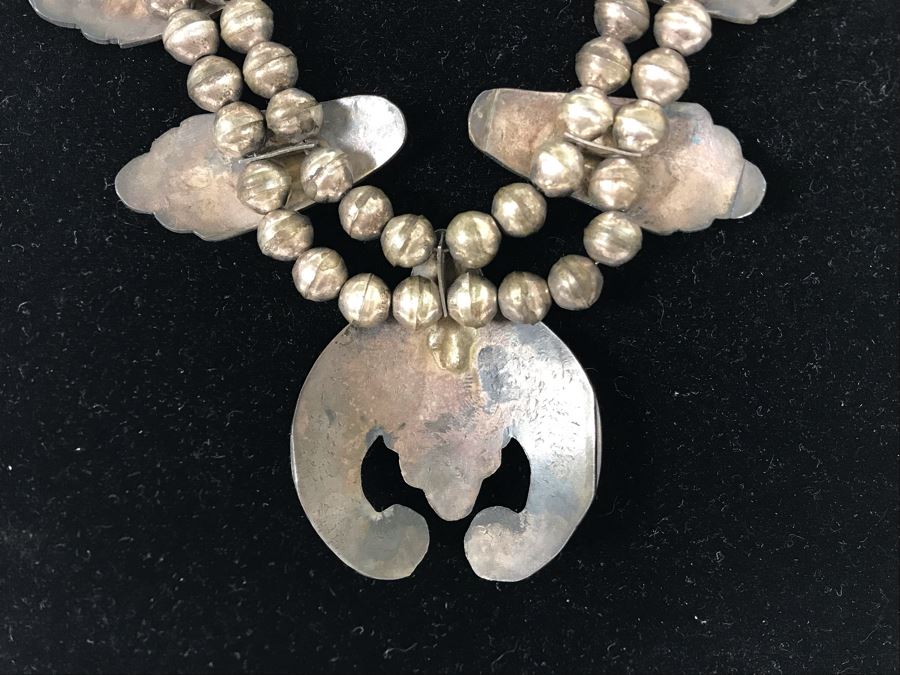 Old Native American Sterling Silver Necklace Featuring Inlaid Turquoise And Coral Thunderbird Design 142g [Photo 14]