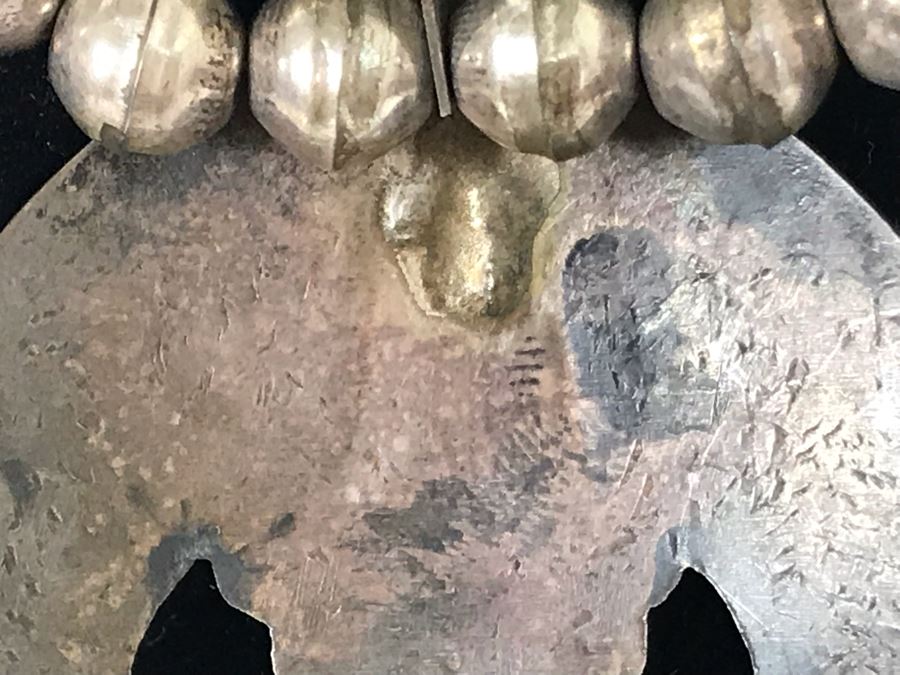 Old Native American Sterling Silver Necklace Featuring Inlaid Turquoise And Coral Thunderbird Design 142g [Photo 16]