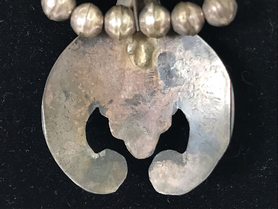 Old Native American Sterling Silver Necklace Featuring Inlaid Turquoise And Coral Thunderbird Design 142g [Photo 15]