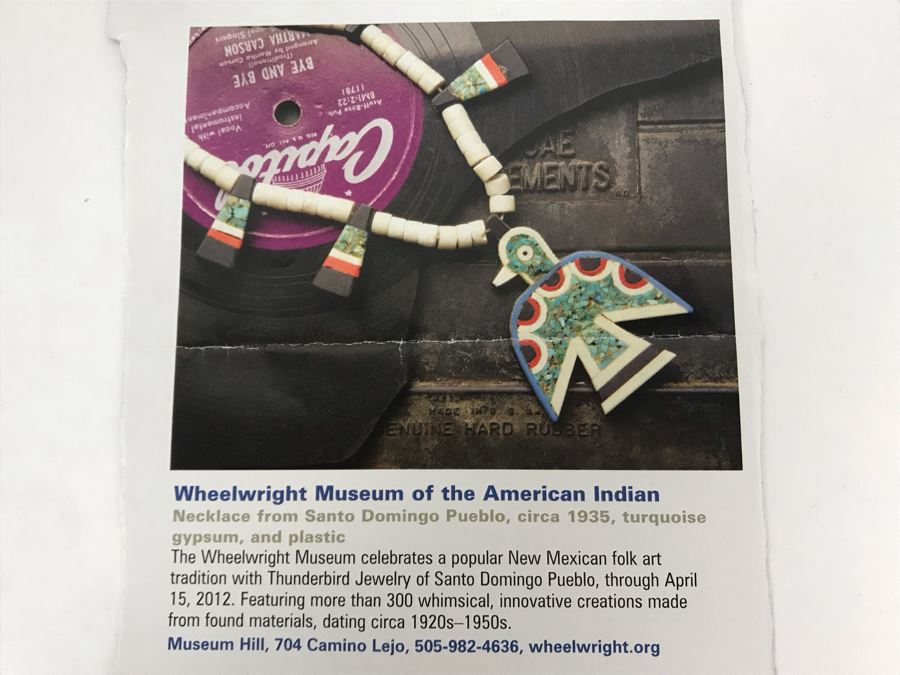 Old Santa Domingo Pueblo Turquoise, Gypsum And Plastic Thunderbird Necklace Jewelry New Mexican Folk Art Native American [Photo 5]