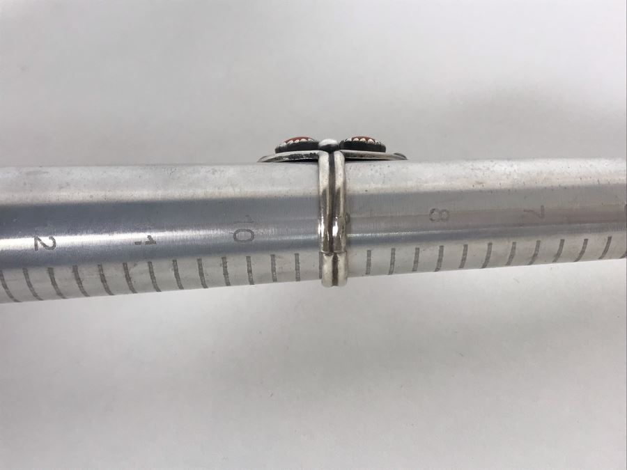 Signed B Touchin Native American Sterling Silver Coral Ring Size 9 - 8.6g [Photo 15]